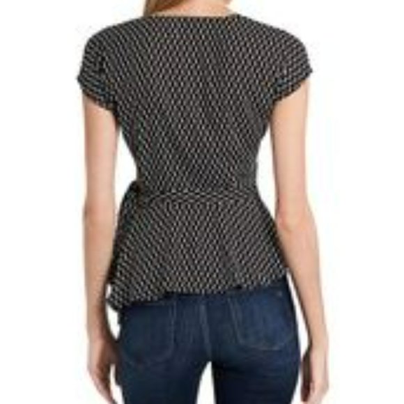 Vince Camuto Cap Sleeve Asymmetrical Wrap Blouse Geometric Print Sz S - Like New - Picture 2 of 11
